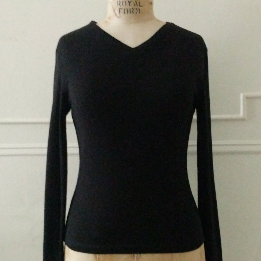 Banana Republic S Crew V-Neck Slim 100% Cotton Sweatshirt Black Super Soft Y2K